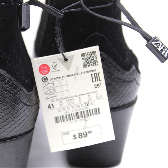 Zara NWT Split Suede Embroidered  Cowboy Ankle Booties in size 10/ EURO 41. - Picture 8 of 11